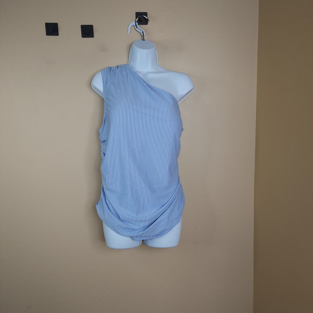 J. Crew Ruched One-Shoulder One-Piece Blue and White Striped Seersucker Size 24